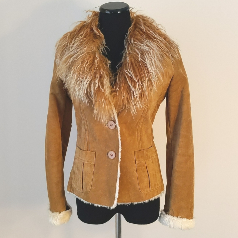 Vintage y2k Moda International suede and Mongolian fur jacket